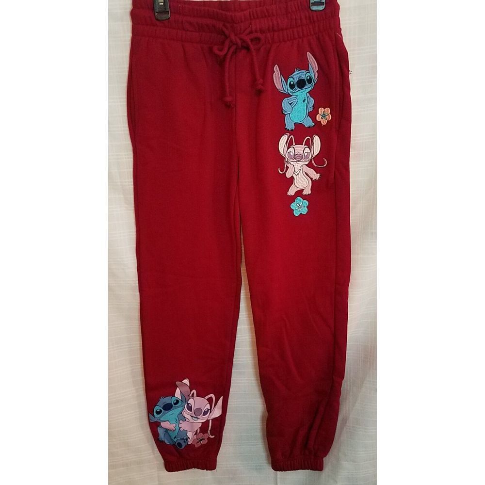 Disney Stitch Graphic Jogger Pants,‎ 28" Inseam, Size XXS New with tags Burgundy